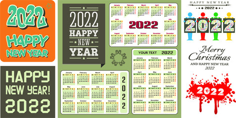 Calendars 2022 and design elements, vector illustrations