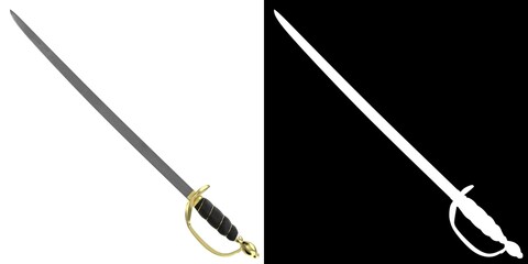 3D rendering illustration of a caribbean pirate sword