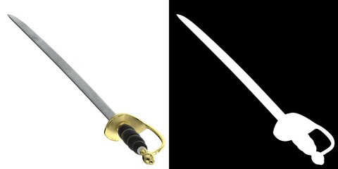 3D rendering illustration of a caribbean pirate sword