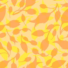 Fototapeta na wymiar Hand drawn doodle tulip flower irregular seamless pattern. Yellow, pink, orange silhouette floral motifs random repeat surface design. Trendy endless texture for textile, stationery or gift paper