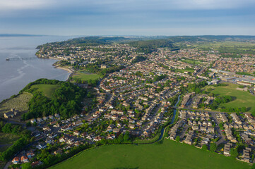 summer day over Clevedon vilage, south west uk, drone photo of Village