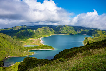 Lagoa do Fogo, Lake of Fire, Vila Franca do Campo, São Miguel Island, Azores, Açores, Portugal,...