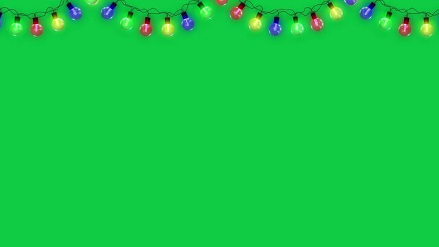 3d rendering colorful string lights animation,new year and christmas lights,rgb light show,on green screen background