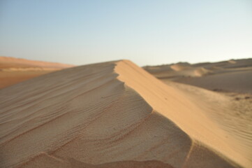 Fototapeta na wymiar Sand dunes in the desert, bright blue sky 
