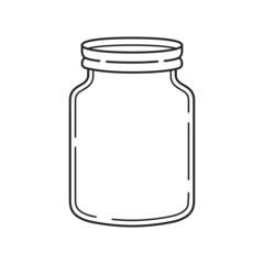 Empty glass jar. Cartoon outline style icon. Vector illustration.