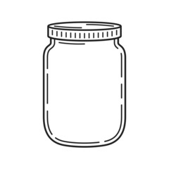 Empty jar with screw cap. Cartoon outline style icon. Vector illustration.
