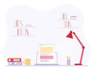 Workplace in the office. A workplace for working at home. Work at home. Vector illustration in a flat style