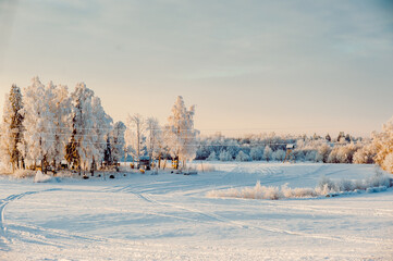 Scenic view of a winter sunset in the countryside