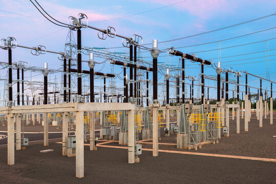 Electric substation in Paraguay at dusk