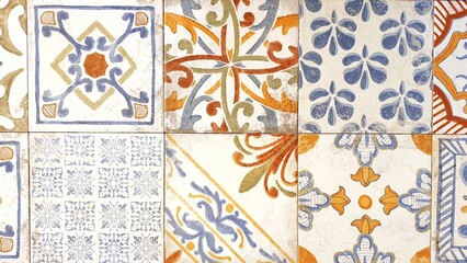 typical hand-crafted colorful sicilian floor and wall ceramic tiles in different floral and ornamental patterns and design