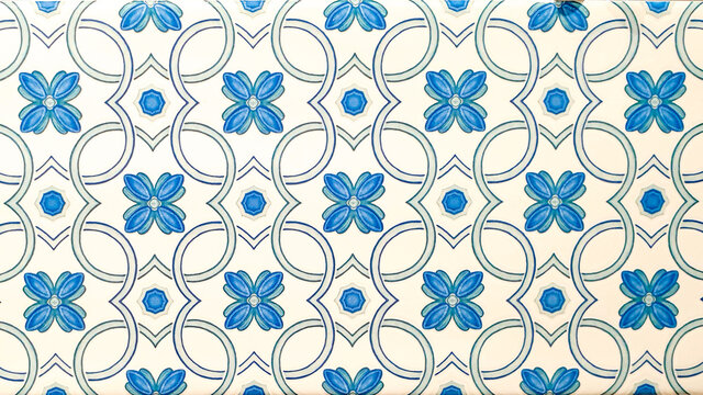 Blue seamless floral wall or floor pattern and tiles