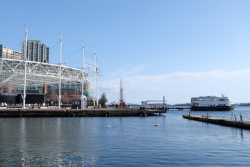 A part of the waterfront of a huge modern North America city 