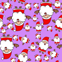 illustration of seamless patern christmas santa on pink background.  for gift wrapping, fabric, texture, wallpaper, goods, layout and design