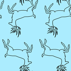 Illustration of a seamless pattern from the silhouette of a deer on a blue background.Christmas and New Year theme. For packing gifts, goods, postcards, printing, layout, tablecloth, wallpaper, textur