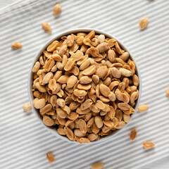 Roasted Salted Shelled Peanuts, top view. Flat lay, overhead, from above.