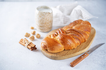 Cinnamon sweet braid bread with sugar sprinkles