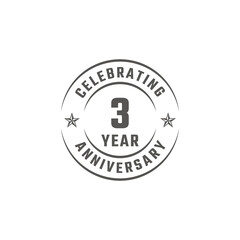 3 Year Anniversary Celebration Emblem Badge with Gray Color for Celebration Event, Wedding, Greeting card, and Invitation Isolated on White Background