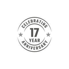 17 Year Anniversary Celebration Emblem Badge with Gray Color for Celebration Event, Wedding, Greeting card, and Invitation Isolated on White Background