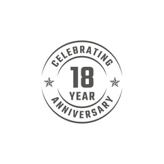 18 Year Anniversary Celebration Emblem Badge with Gray Color for Celebration Event, Wedding, Greeting card, and Invitation Isolated on White Background