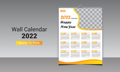 One Page Wall Calendar 2022, Wall Calendar Design Template for  2022.