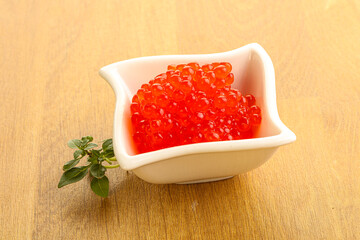 Red caviar in the bowl