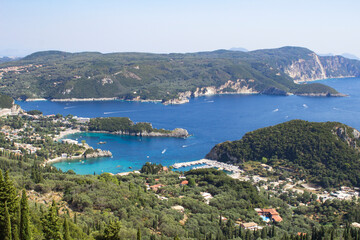 Naklejka na ściany i meble Panoramic view of the sea and coast on the sunny day. Corfu. Greece.