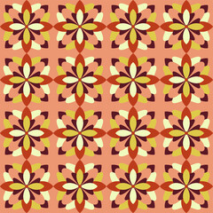 Vector graphics - a beautiful seamless tile ornament with floral geometric motifs of trendy warm colors. Concept textiles or packaging paper