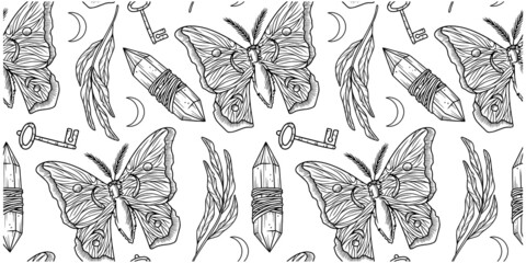 black and white butterflies seamless pattern