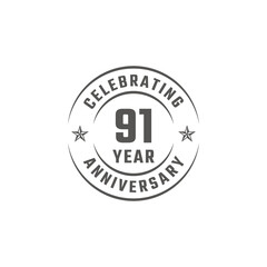 91 Year Anniversary Celebration Emblem Badge with Gray Color for Celebration Event, Wedding, Greeting card, and Invitation Isolated on White Background