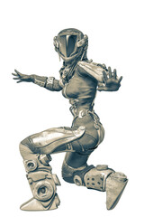 apocalyptic astronaut girl exploring arround