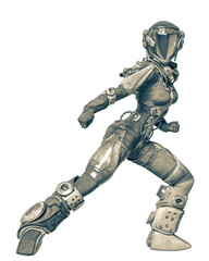 apocalyptic astronaut girl exploring arround