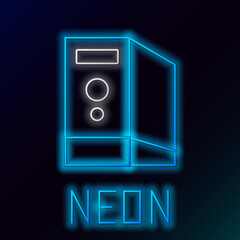 Glowing neon line Case of computer icon isolated on black background. Computer server. Workstation. Colorful outline concept. Vector