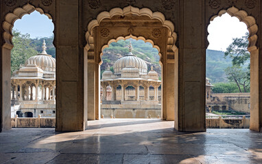Fototapeta premium India Rajasthan Jaipur Gaitor Cenotaph erected at the place of cremation of Maharajas