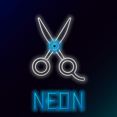 Glowing neon line Scissors hairdresser icon isolated on black background. Hairdresser, fashion salon and barber sign. Barbershop symbol. Colorful outline concept. Vector