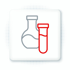 Line Test tube and flask chemical laboratory test icon isolated on white background. Laboratory glassware sign. Colorful outline concept. Vector
