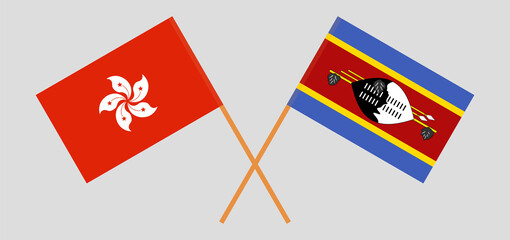 Crossed flags of Hong Kong and Eswatini. Official colors. Correct proportion