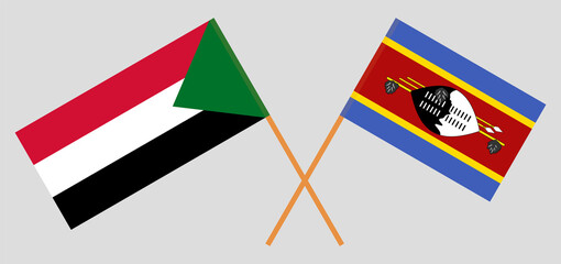 Crossed flags of the Sudan and Eswatini. Official colors. Correct proportion