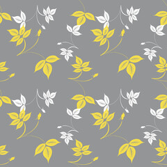 Fototapeta na wymiar Seamless botanical pattern in trendy yellow and gray color. Ultimate Gray and Illuminating - Colors of the Year 2021