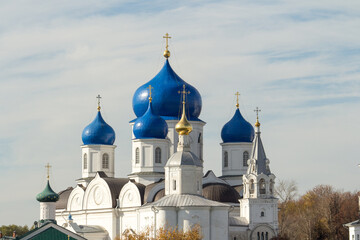 Fototapeta na wymiar Orthodox church, convent, general plan, blue domes