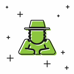 Black Orthodox jewish hat with sidelocks icon isolated on white background. Jewish men in the traditional clothing. Judaism symbols. Vector