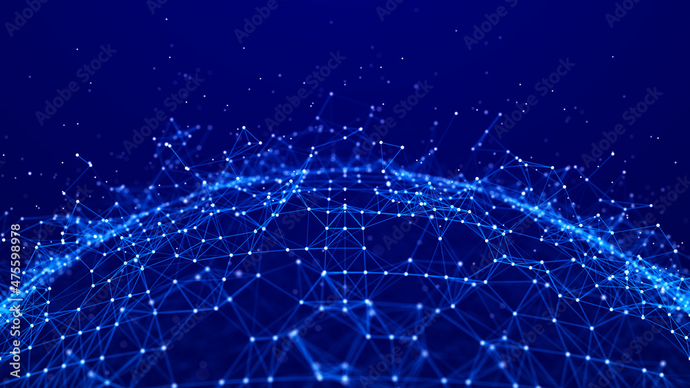 Fototapete Sphere of particles and lines. Futuristic digital technology. Network or connection. Abstract background of points and lines. Big data. Science background. 3d rendering