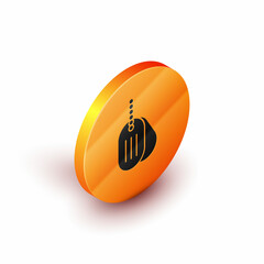 Isometric Military dog tag icon isolated on white background. Identity tag icon. Army sign. Orange circle button. Vector
