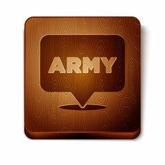 Brown Military army icon isolated on white background. Wooden square button. Vector