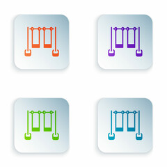 Color Double swing for kids summer games on playground icon isolated on white background. Outdoor entertainment equipment. Set colorful icons in square buttons. Vector