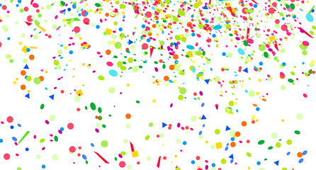 Colored pattern with geometric elements on white. Holiday background with confetti. Colorful texture from glitters. Festive frame. Print for banners, posters, t-shirts and textiles. Greeting cards