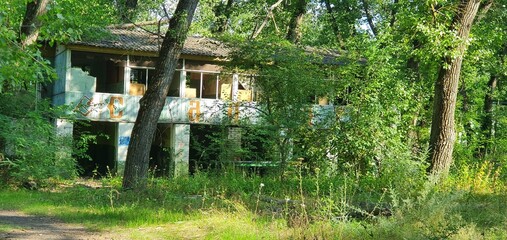 an abandoned house in the woods