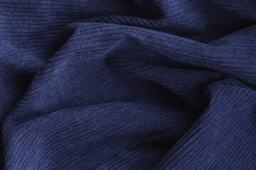 texture of blue corduroy fabric, ribbed - obrazy, fototapety, plakaty