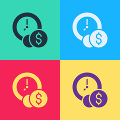 Pop art Time is money icon isolated on color background. Money is time. Effective time management. Convert time to money. Vector