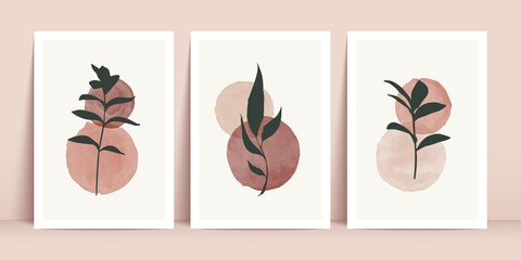 Botanical wall art vector set. Foliage line art drawing with abstract hand drawn shapes. Abstract Plant Art design for print, cover, wallpaper, Minimal and natural wall art. Vector illustration.