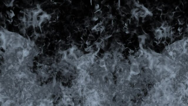 Realistic Atmospheric Gray Smoke on Black Background. White Fume Slowly Floating Rises Up. Abstract Haze Cloud. Animation Mist Effect. Smoke 